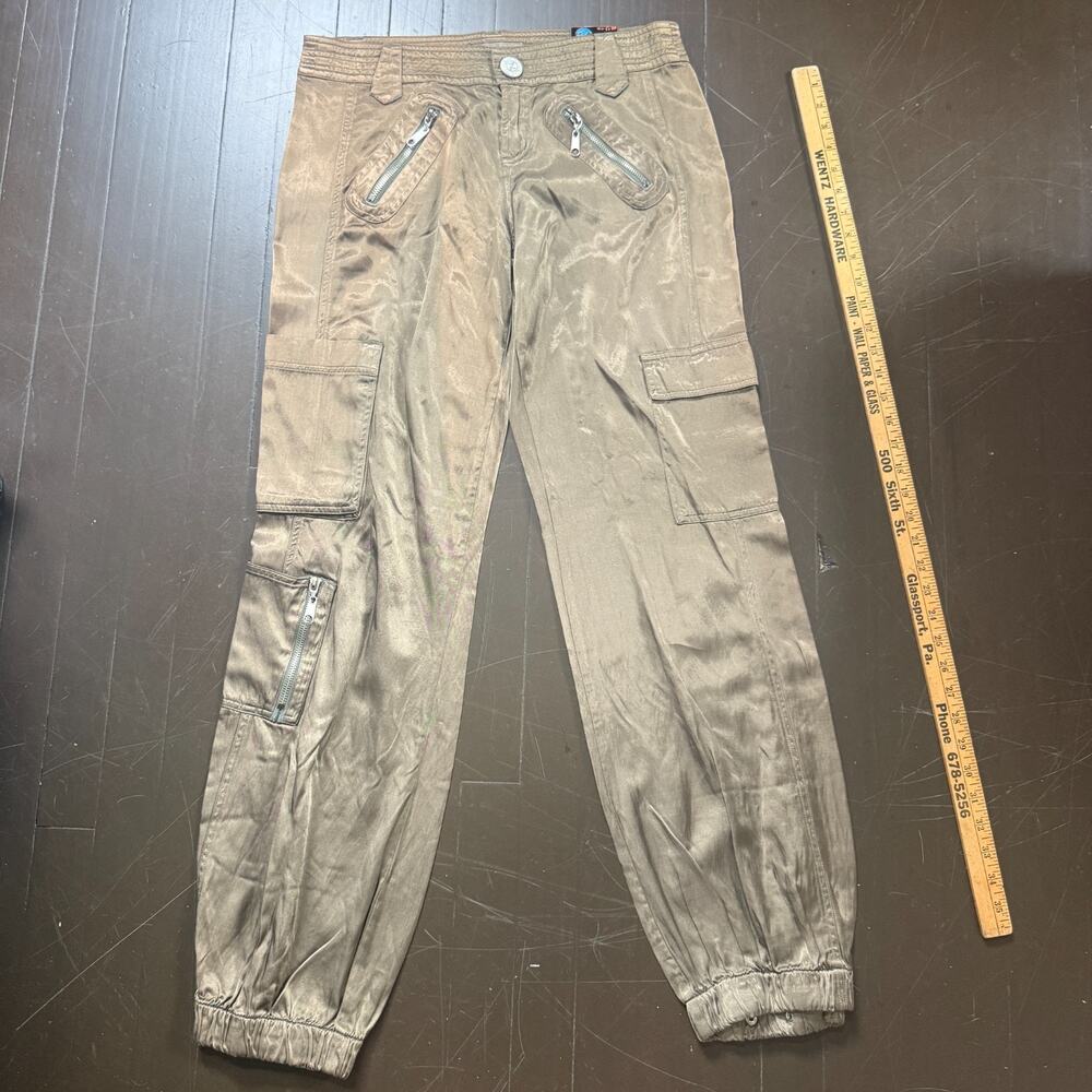 Z Cavaricci Vintage Parachute Pants Juniors Sz 9 Cargo Silky Green Y2K Festival